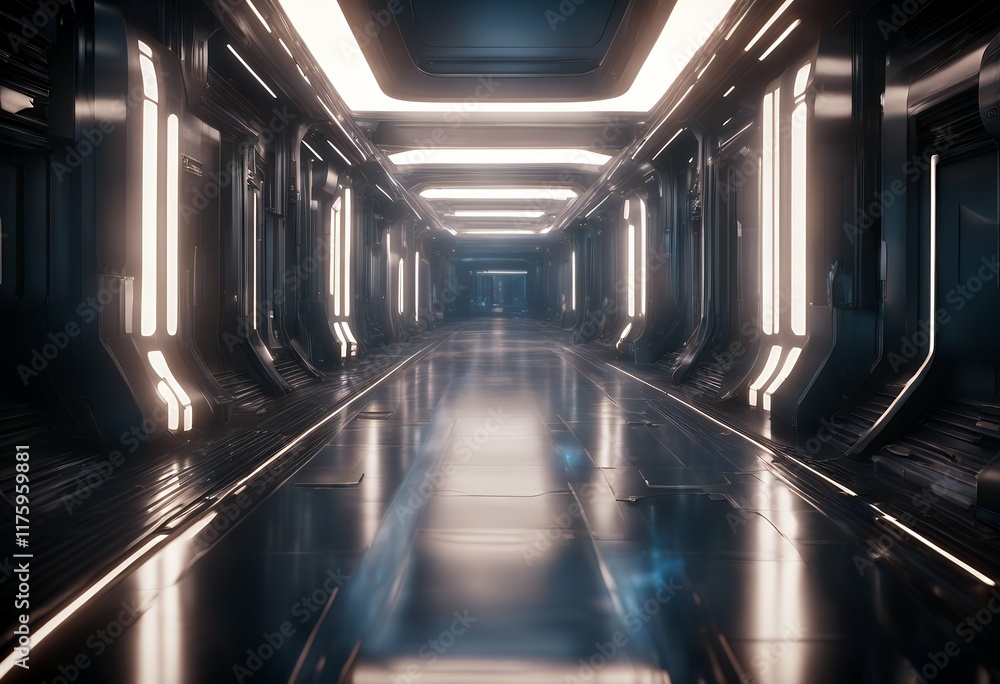 Poster rendering corridor technology fi futuristic background sci concept abstract 3d