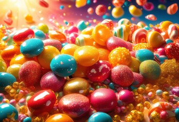 Fototapeta premium explosive burst colorful candy playful fantasy surface creating whimsical visual delight, rainbow, lgbtq, lgbt, pride, love, equality, explosion, vibrant