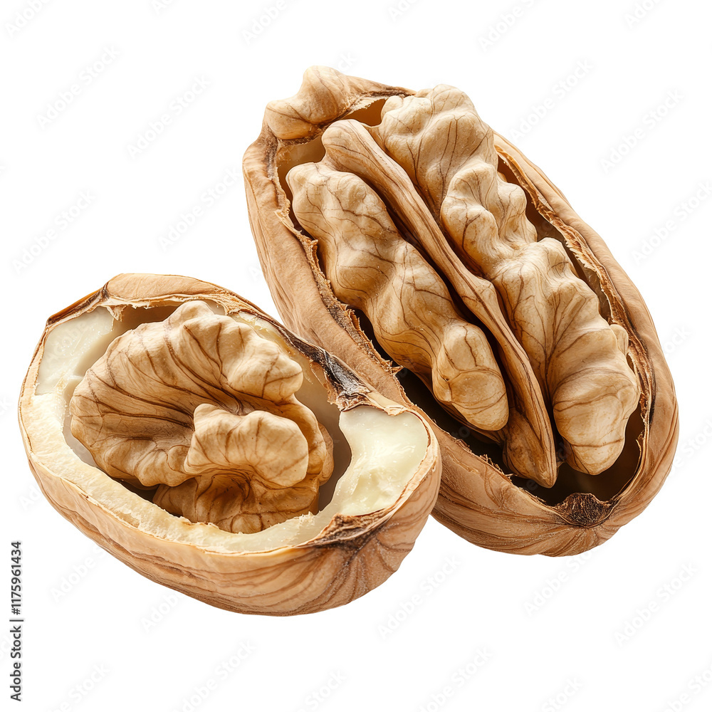 Poster isolated walnut in shell showcasing its unique texture and natural color against a clean transparent