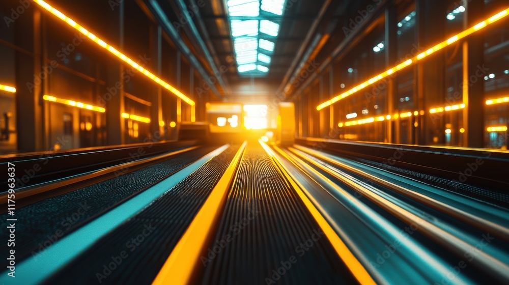 Aufkleber dynamic perspective of an illuminated airport terminal conveying motion and travel aspirations with 