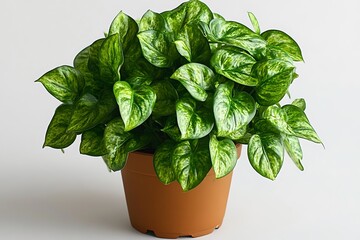 Lush Green Marble Queen Pothos Plant In Brown Pot