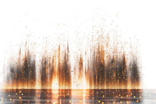 Ground-based and aerial fireworks, mimicking waterfalls, igniting the night with a beautiful cascade of sparks and colors isolated on transparent background