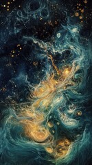Stunning Abstract Digital Art of Colorful Cosmic Clouds and Starry Background Illustrating Celestial Beauty and Mystique in Deep Space Imagery