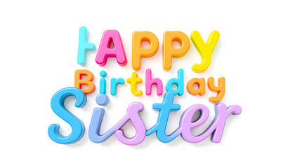 Obraz premium Happy Birthday Sister 3D HD image for wishing in vibrant colors, candles, balloons, confetti, cake, and digital background for the birthday celebration. isolated on white background.