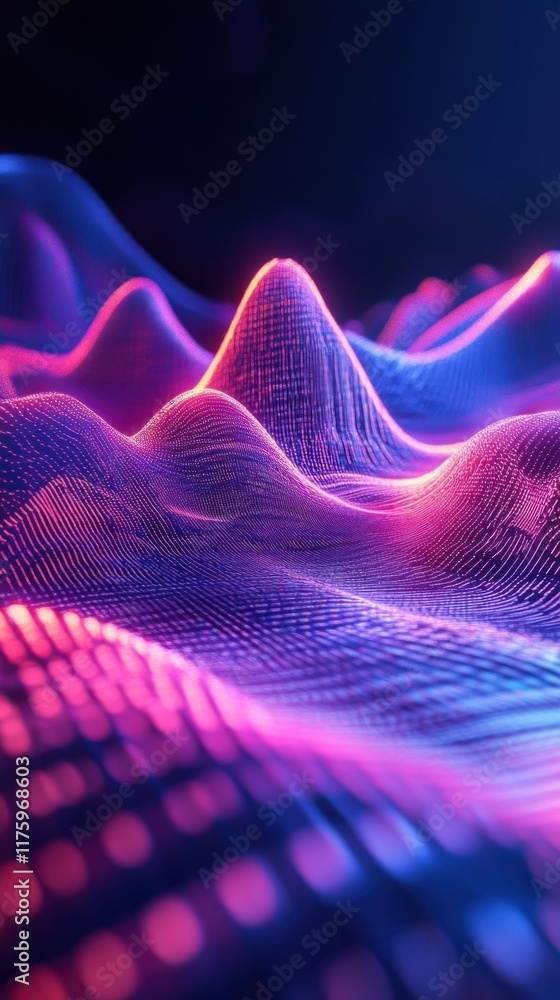 Poster abstract digital wave form with vibrant neon colors representing cyber space and data flow in a futu