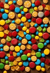 vibrant display colorful snacks artfully arranged dynamic textured backgrounds highlighting their unique forms bold colors, appetizer, bowl, charming