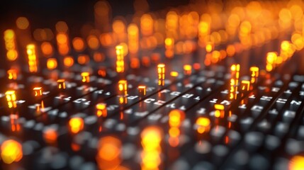 Obraz premium Abstract Technology Background. Circuit Board With Glowing Orange Lights. 3D Illustration.