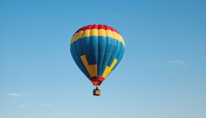 Fototapeta premium Colorful hot air balloon soaring in a clear blue sky during a serene day
