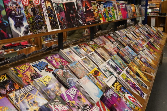 paris, france ,01 01 2025 : collection of american comics in the bookstore