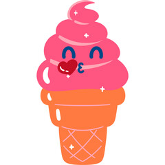 Strawberry Ice Cream Blowing Kiss Face Cartoon