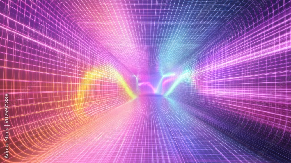 Poster abstract light tunnel with vibrant colors in a futuristic style representing motion and energy throu