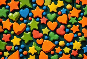 vibrant playful patterns created from colorful dog showcasing variety shapes textures delightful arrangement, artwork, kibble, food, pet, assorted, composition