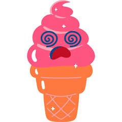 Strawberry Ice Cream Dizzy Face Cartoon