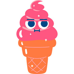 Strawberry Ice Cream Indifferent Face Cartoon