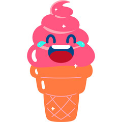 Strawberry Ice Cream Laughing Face Cartoon
