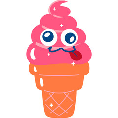 Strawberry Ice Cream Silly Face Cartoon