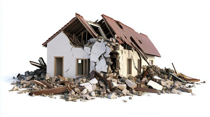 Devastated house destroyed by an earthquake isolated