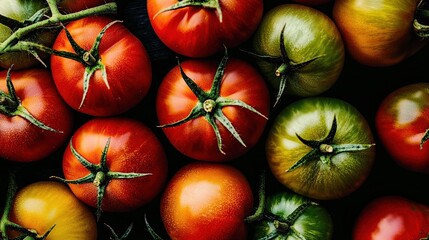 Colorful assortment of ripe tomatoes showcasing various sizes and types for vibrant food presentation
