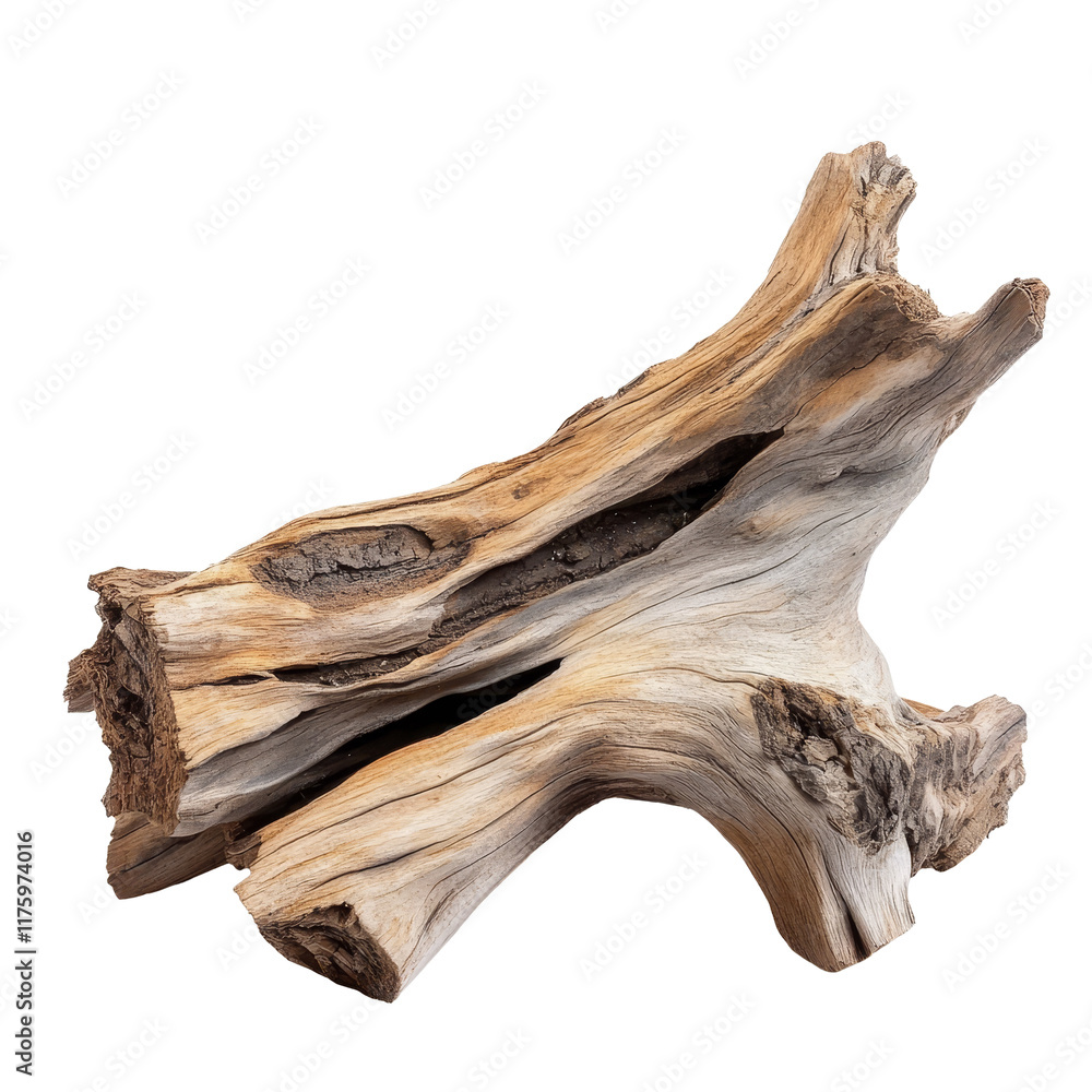Poster dry wood piece isolated on a transparent background showcasing unique texture and natural shape from
