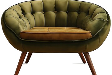 Olive Green Velvet Armchair With Brown Cushion