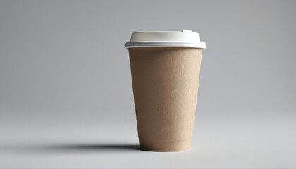 Simple brown coffee cup on a clean surface with a white lid, perfect for beverages
