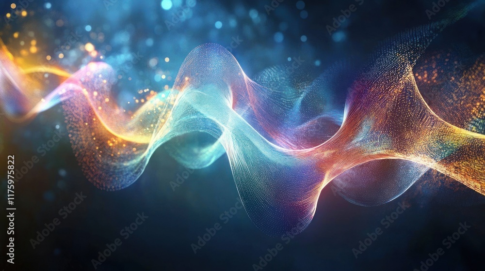 Poster abstract colorful wave patterns with glowing effects in a dark background creating a beautiful visua