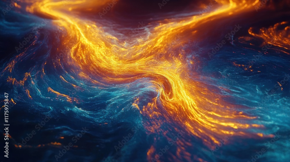 Aufkleber abstract swirling patterns of luminous orange and blue hues creating a mesmerizing flow resembling m