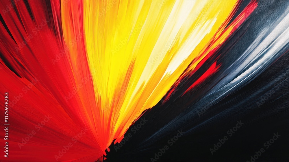Poster vivid explosion of colorful abstract brush strokes creating a dynamic fusion of bright yellow, fiery