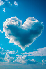 A heart shaped cloud in the sky with a blue sky background