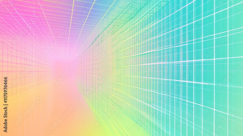 Poster abstract futuristic background with colorful gradients and grid lines creating a digital corridor ef
