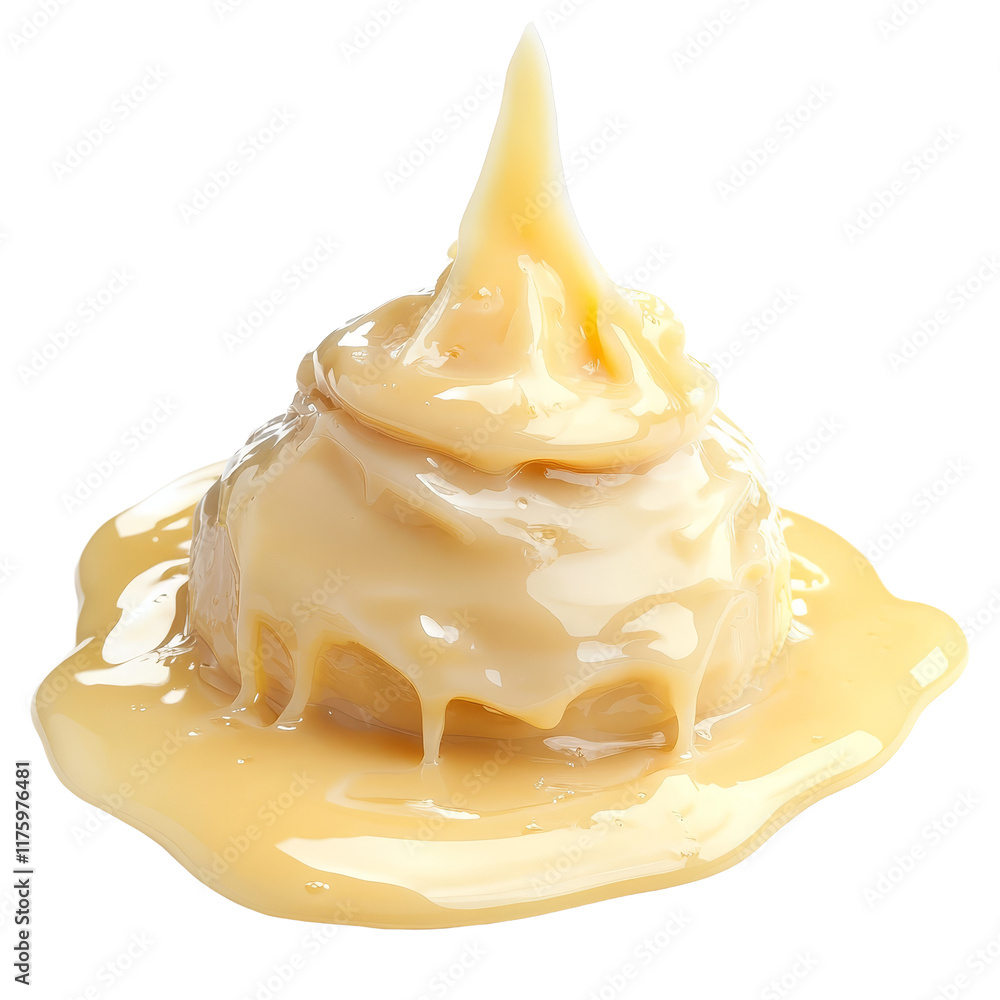 Poster creamy condensed milk isolated on a transparent background with a smooth texture and glossy appearan