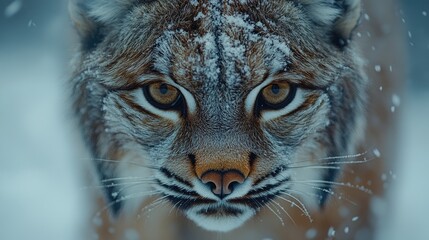 Fototapeta premium Snow Covered Lynx Close Up Winter Portrait