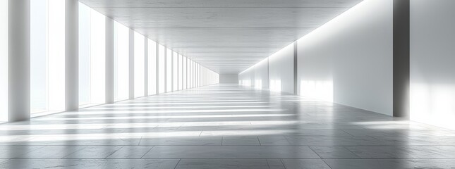 Obraz premium Sunlit minimalist hallway with bright windows and clean lines