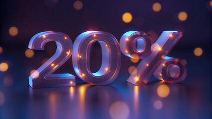 3D neon number 20% percent	