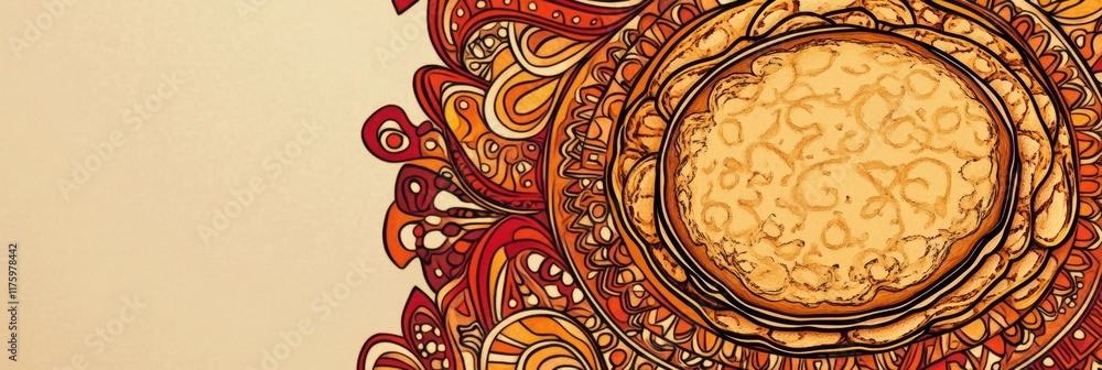 Aufkleber Hand drawn doodle featuring intricate patterns surrounding a large round object on a textured background. Generative AI