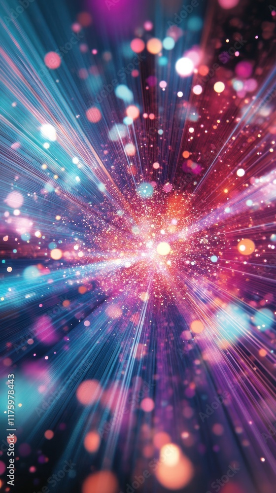 Poster stunning abstract background with colorful light rays and glowing particles creating a magical cosmi