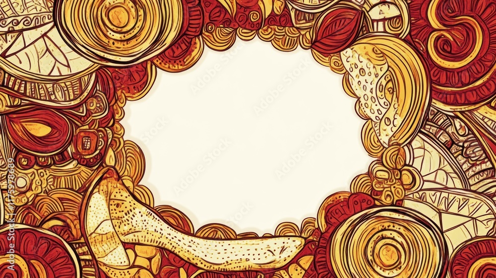 Poster colorful hand drawn doodle with intricate patterns and shapes featuring swirls, leaves, and textures