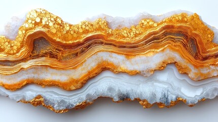 Golden and white agate slice with wavy lines.