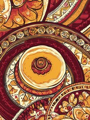 Obraz premium Intricate hand drawn doodle featuring detailed circular patterns and vibrant colors in warm shades. Generative AI