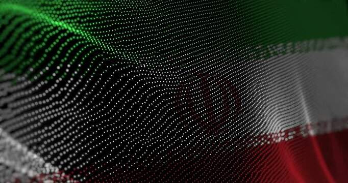 Iran flag waving pixel. Iranian blowing banner cyber attack hack and security concept animation.