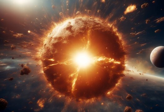 space close planet earth sun exploding