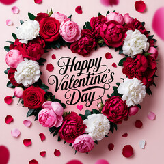 Happy Valentine's Day with heart shape beautiful flowers.