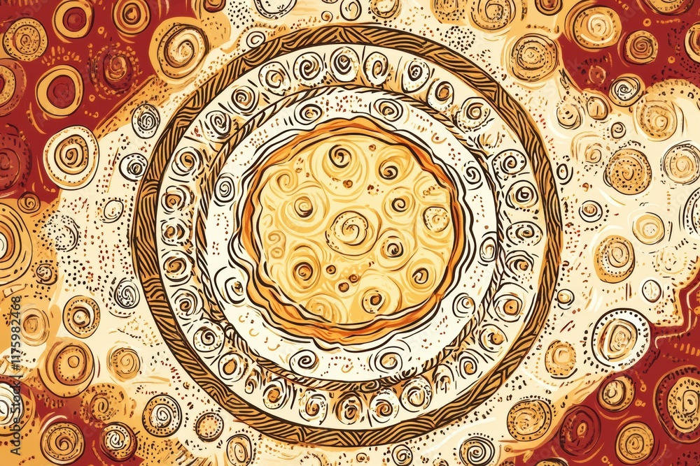 Aufkleber doodle of concentric circles with warm colors and swirling patterns resembling abstract art and natu