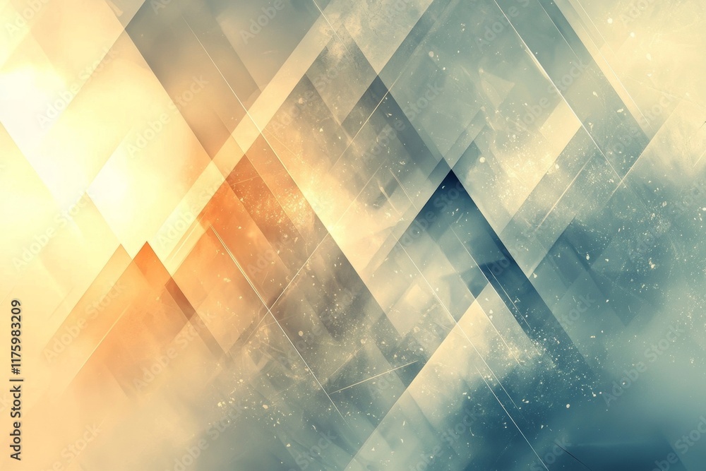 Poster abstract geometric background with warm and cool tones featuring overlapping shapes and a textured e