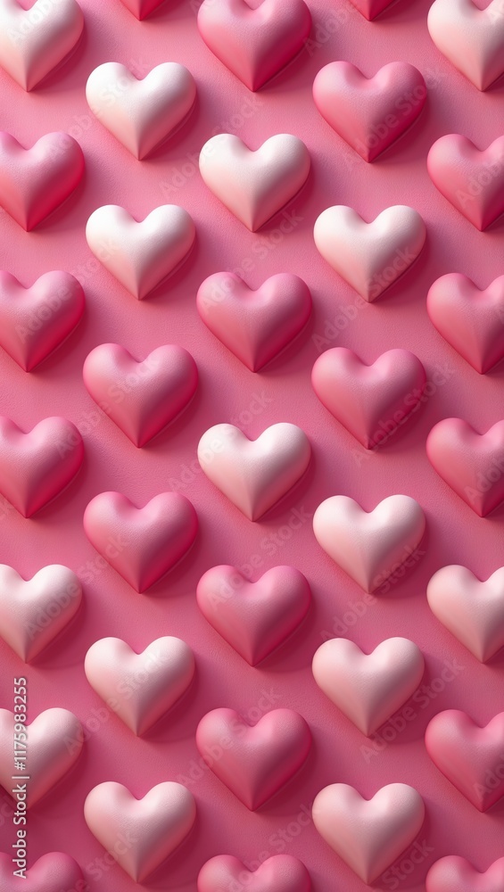 Wall mural Soft pink heart shapes arranged in a neat and playful design across a pink pattern background