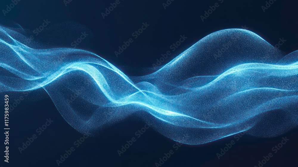 Poster abstract composition of blue waves and curves, creating a modern and dynamic visual effect with dept