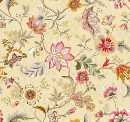 A metallic embossed floral engraving, combined with digital geometric shading, perfect for luxurious wallpapers and refined gift wrap.