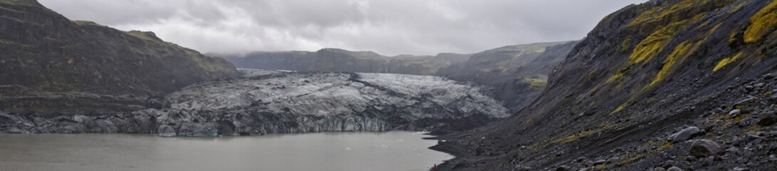 Solheimajokull outlet glacier Summer 2024, South of the icecap Myrdalsjokull Katla Geopark, South Coast of Iceland. Scandinavia, Europe.