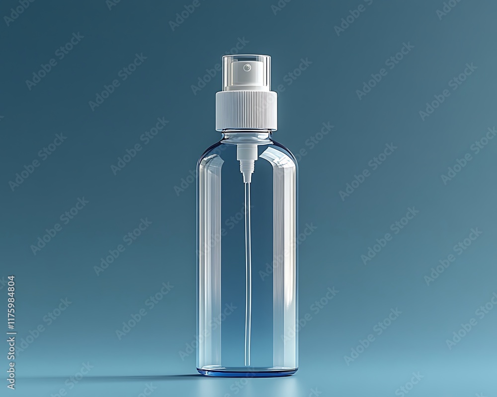 Poster empty transparent spray bottle a white cap and no label clean and isolated background for customizab