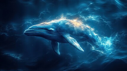 Fototapeta premium Conceptual Art Piece Featuring a Blue Whale Blending Into an Oceanic Dreamscape